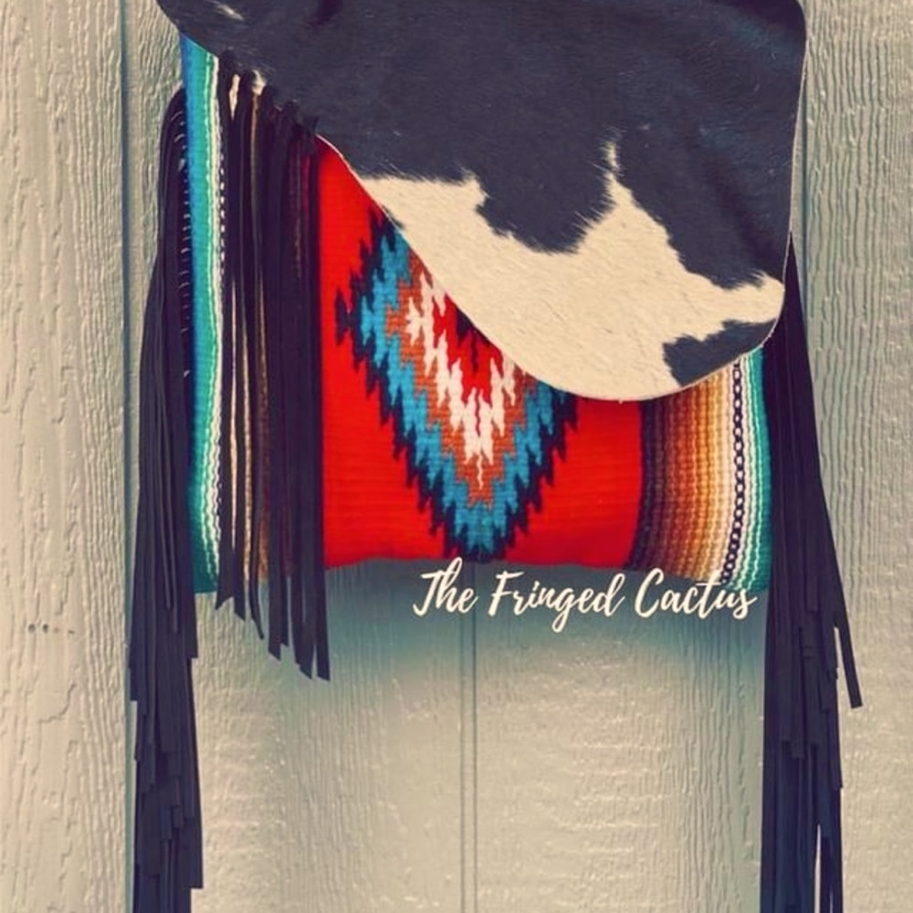 BEAUTIFUL Cowhide Flap Saddlebag Fringed Purse